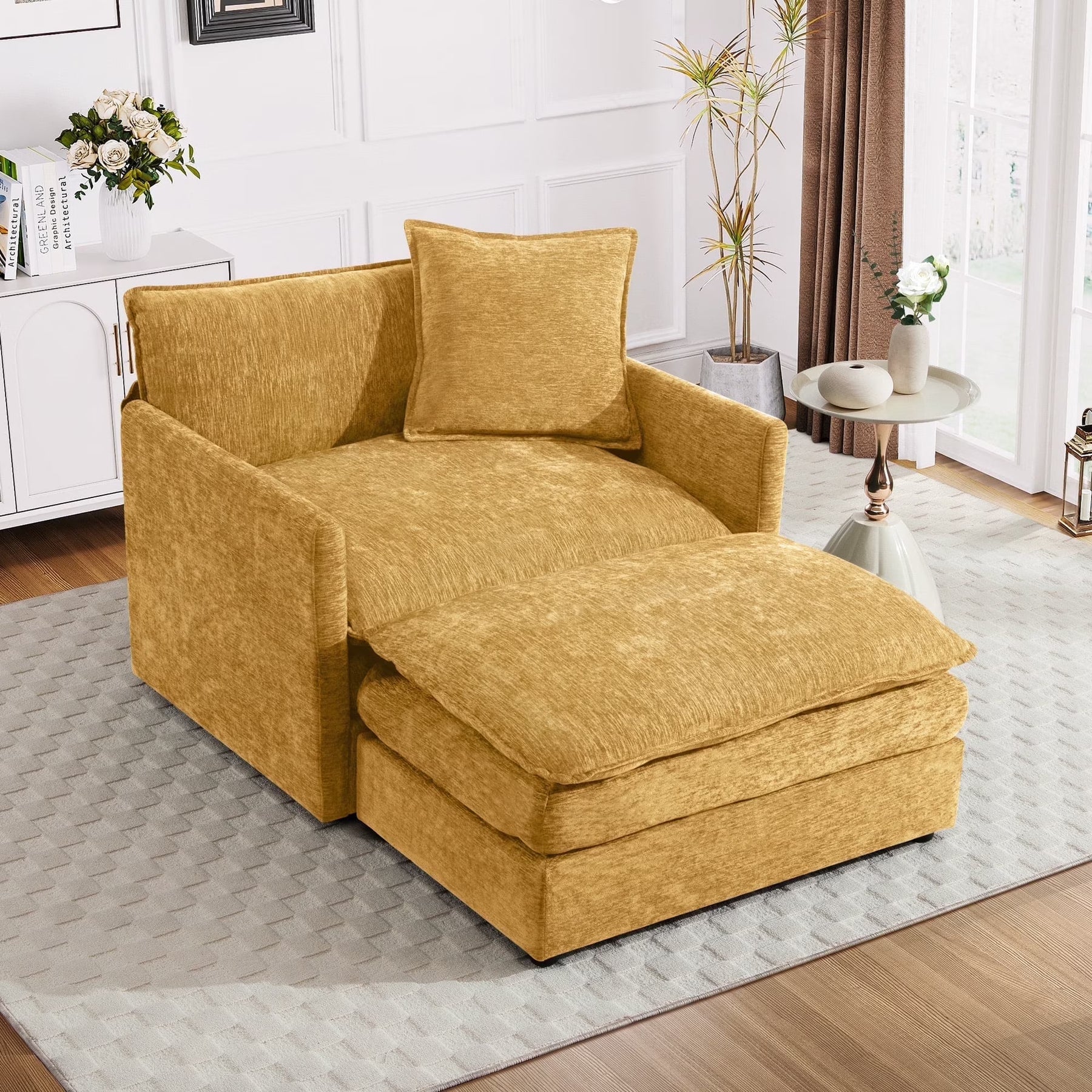 Muumblus Oversized Lounge Chair with Ottoman, Cloud Accent Armchair for Living Room, Beige Chenille - Product image 5