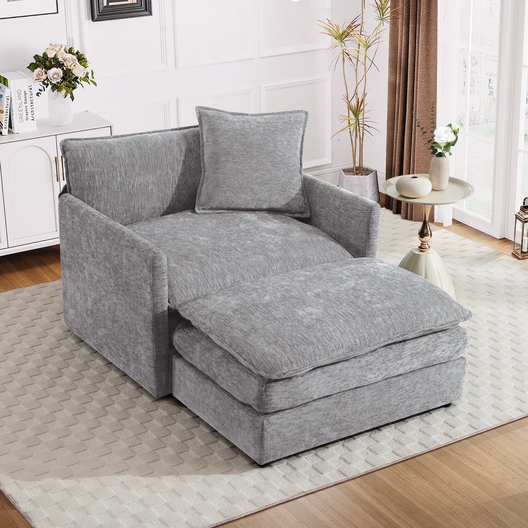 Muumblus Oversized Lounge Chair with Ottoman, Cloud Accent Armchair for Living Room, Beige Chenille - Product image 9