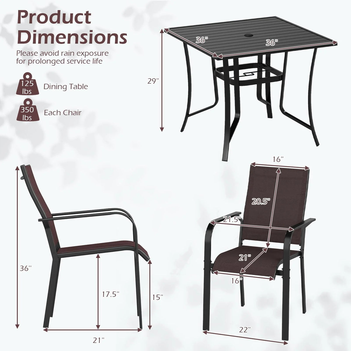 Tangkula 5 Pieces Patio Dining Set for 4 with Umbrella Hole - Product image 5