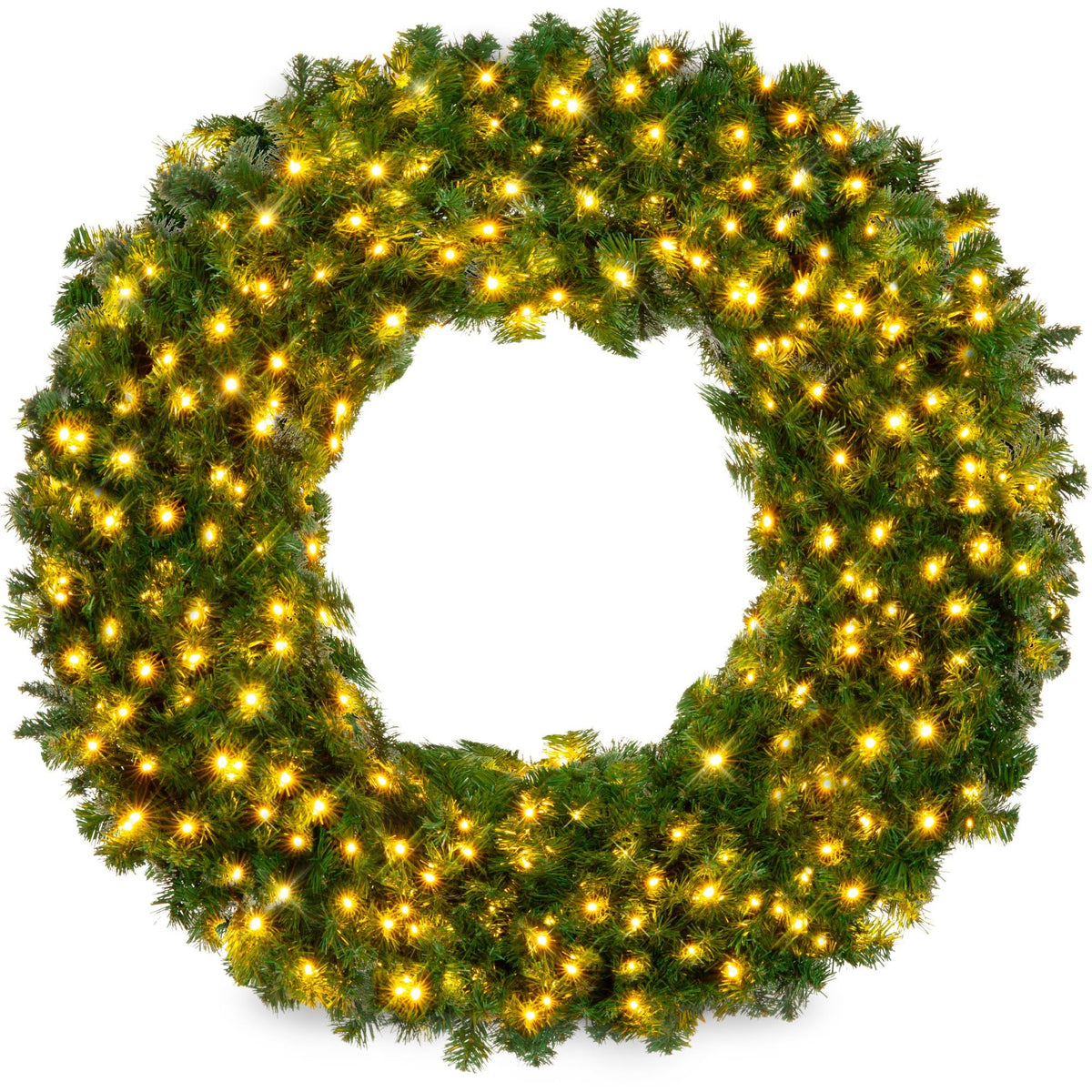 Best Choice Products 48in Artificial Pre-Lit Fir Christmas Wreath Decoration w/ 200 LED Lights 714 Tips - Product image 1