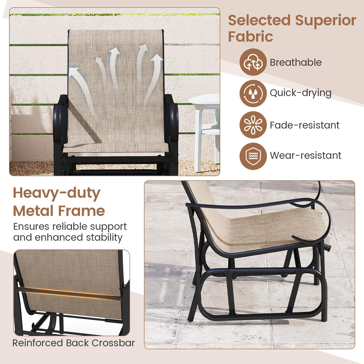 Tangkula Outdoor Glider Chairs Set of 2/4 with High Backrest Breathable Mesh Fabric and Metal Frame - Product image 7