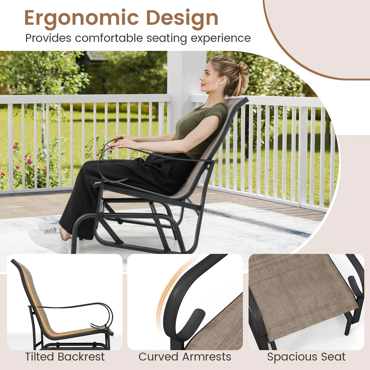Tangkula Outdoor Glider Chairs Set of 2/4 with High Backrest Breathable Mesh Fabric and Metal Frame - Product image 6