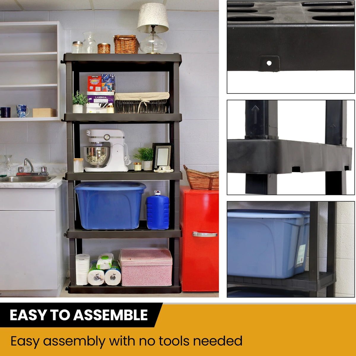 Hyper Tough Large 5 - Tier Shelving Unit, W36 x D18 x H74" Interlocking Multipurpose Organizer, Black, Pack of 2