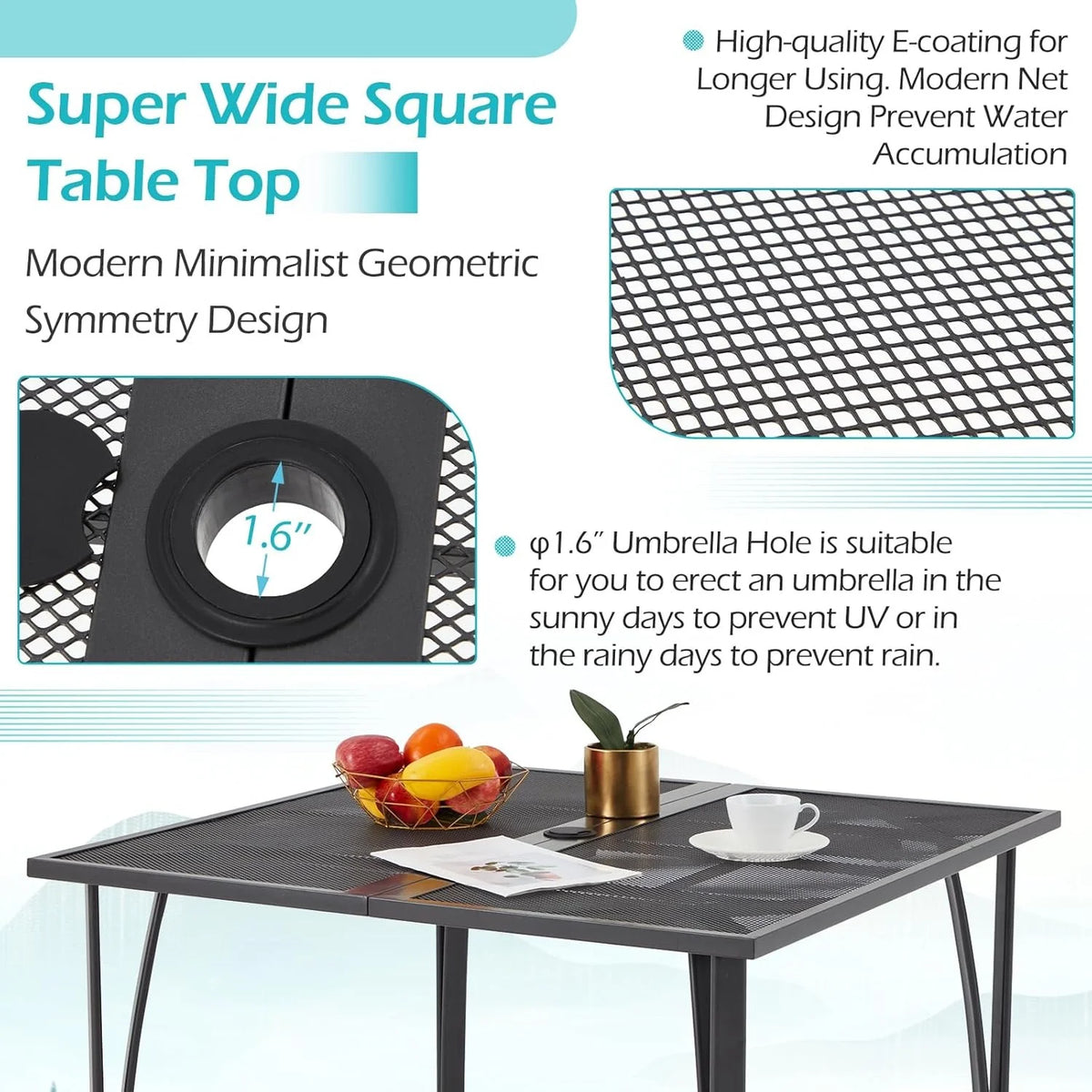 AECOJOY 39.4" Outdoor Patio Dining Table for 4, Metal Patio Table with 1.6" Umbrella Hole - Product image 5