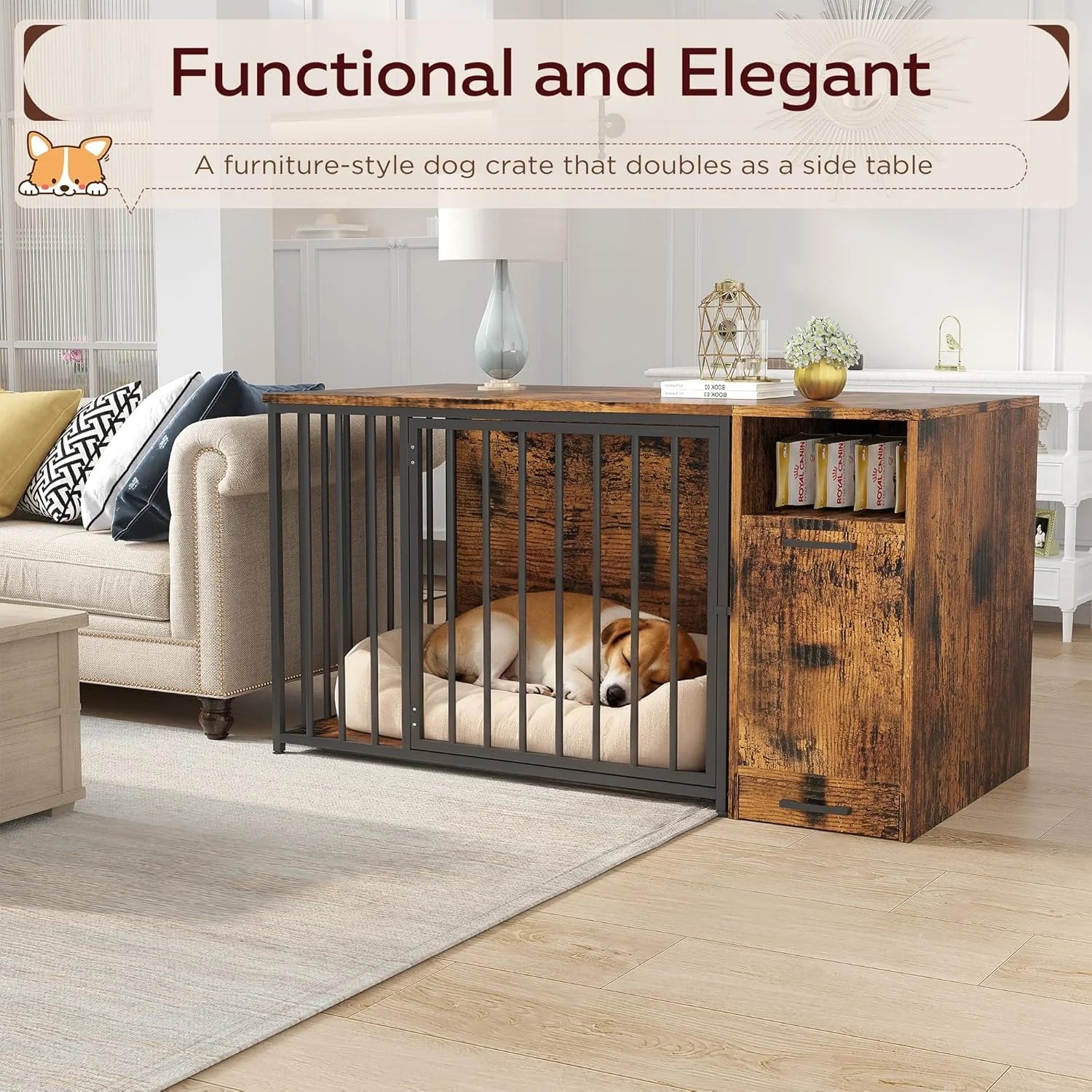 AECOJOY Dog Crate Furniture with Storage Cabinet, 42 Inch Wooden & Steel Decorative Indoor Kennel - Product image 3