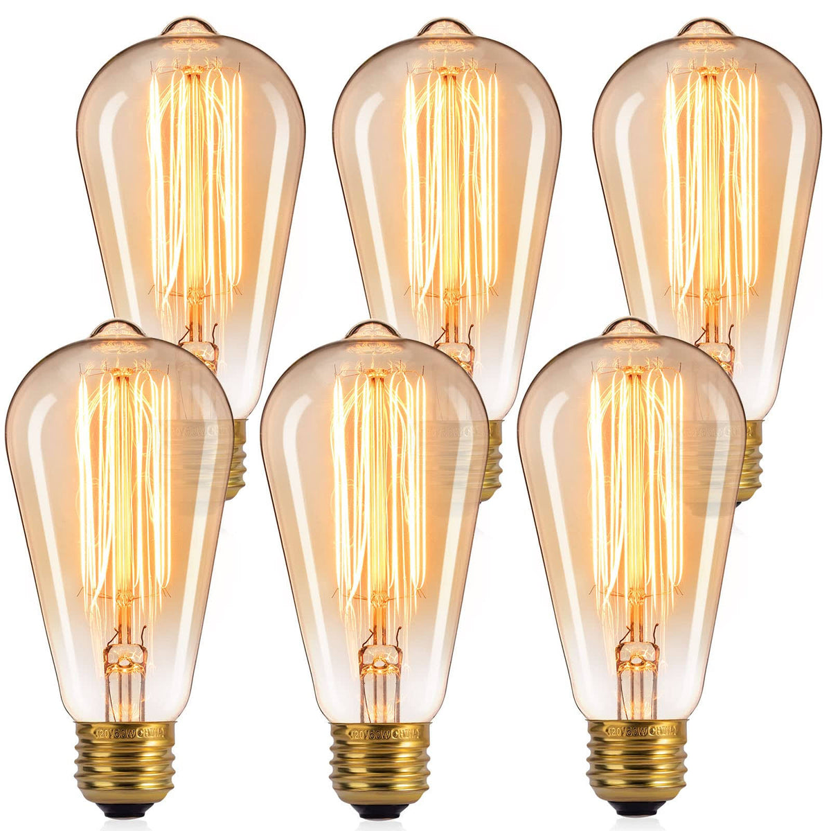 Brightown Edison Light Bulbs 6pcs Vintage 60 Watt Incandescent Light Bulbs E26 Base Dimmable Decorative - Product image 1