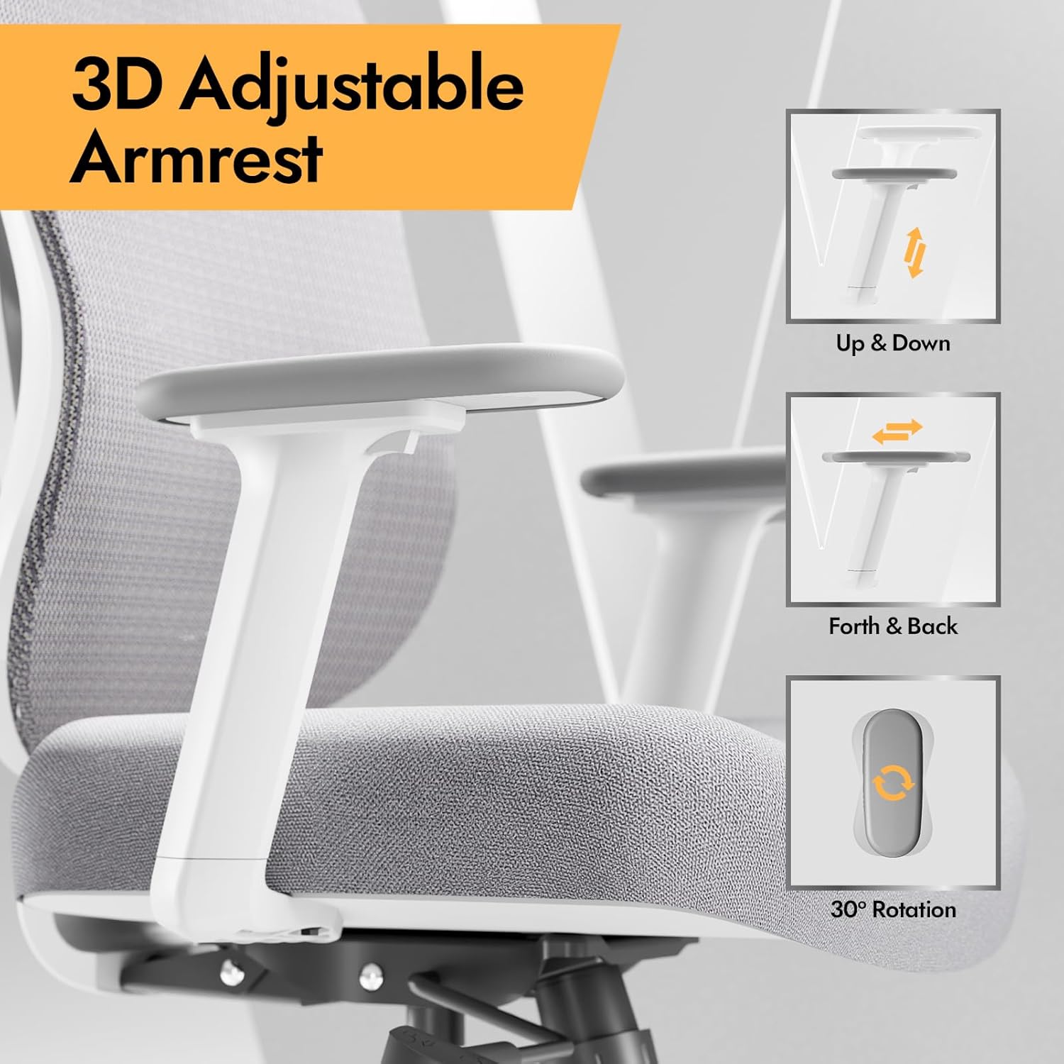 HOLLUDLE Ergonomic Office Chair with 3D Lumbar Support & Adjustable 3D Armrests – V-Back Design, Comfortable Office Chair for Office and Home, White