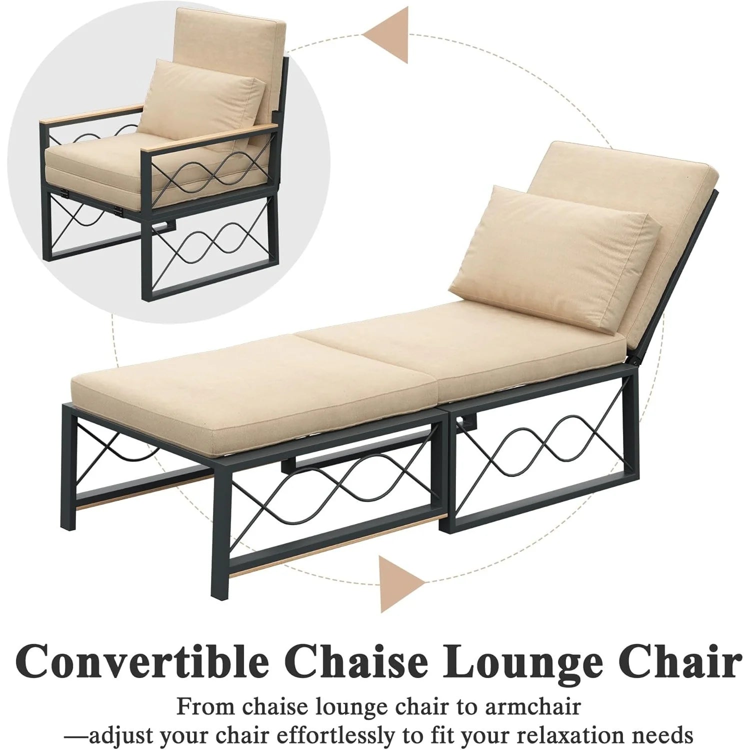 AECOJOY Outdoor Metal Chaise Lounge Chair, Convertible Patio Armchair with Cushions - Product image 10