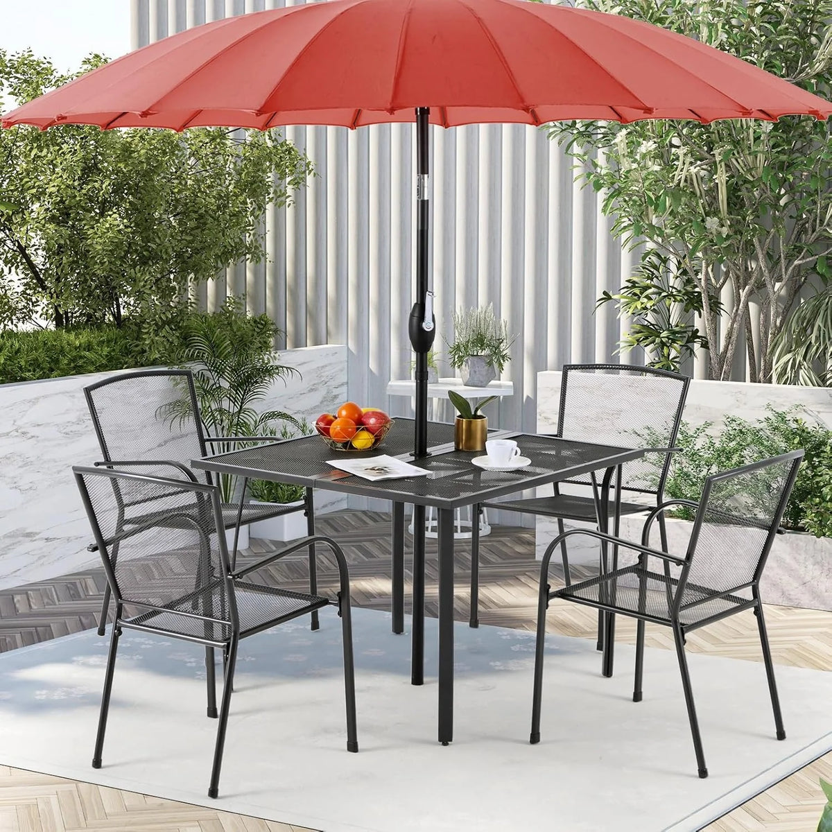 AECOJOY 39.4" Outdoor Patio Dining Table for 4, Metal Patio Table with 1.6" Umbrella Hole - Product image 4