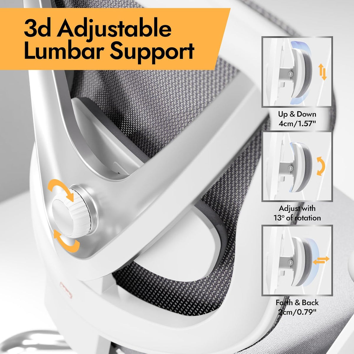 HOLLUDLE Ergonomic Office Chair with 3D Lumbar Support & Adjustable 3D Armrests – V-Back Design, Comfortable Office Chair for Office and Home, White