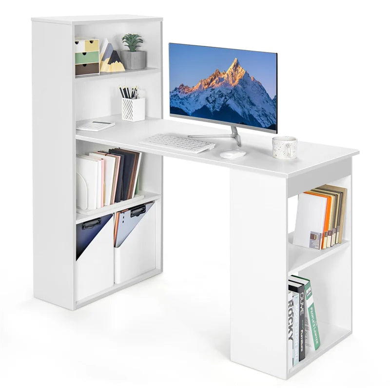 48" Computer Desk with 6-Tier Storage Shelves, 3-in-1 Reversible Writing Desk w/ Bookshelf & CPU Stand - Product image 1