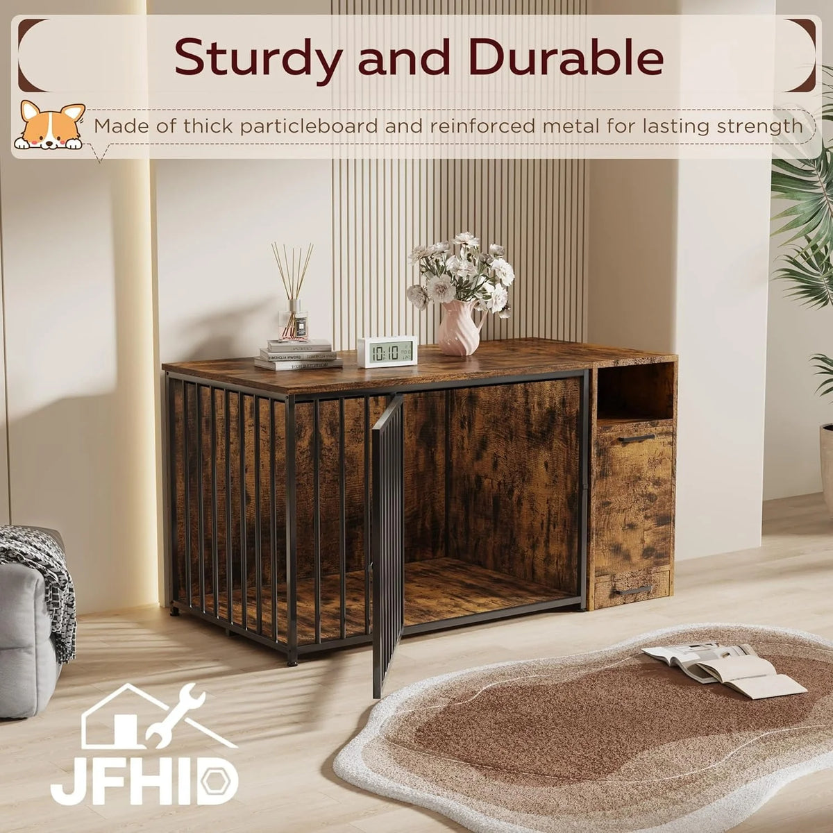 AECOJOY Dog Crate Furniture with Storage Cabinet, 42 Inch Wooden & Steel Decorative Indoor Kennel - Product image 5