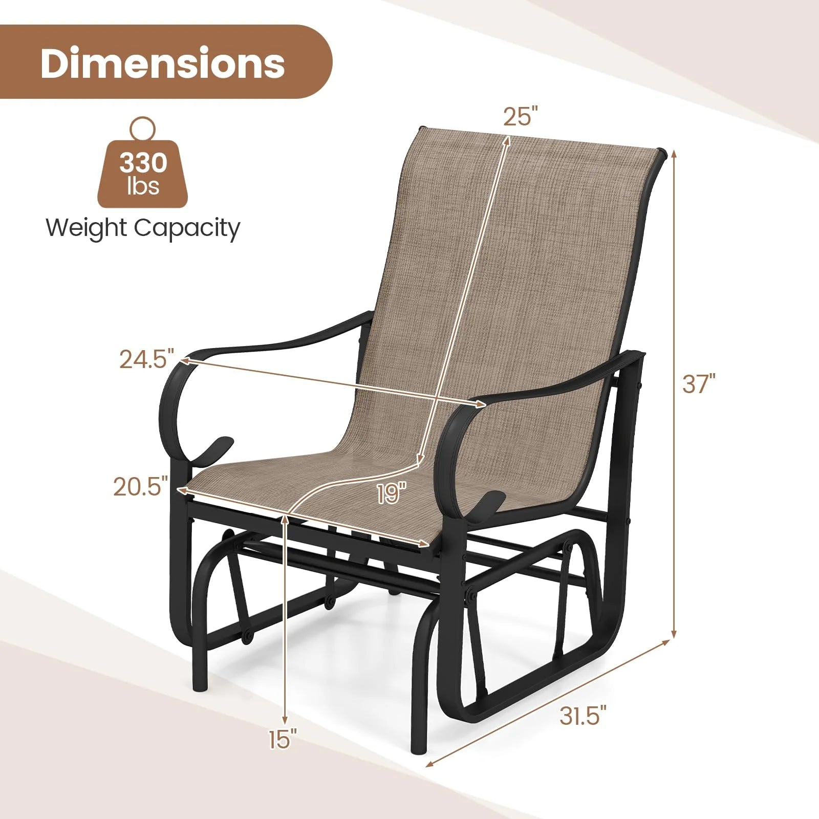 Tangkula Outdoor Glider Chairs Set of 2/4 with High Backrest Breathable Mesh Fabric and Metal Frame - Product image 3
