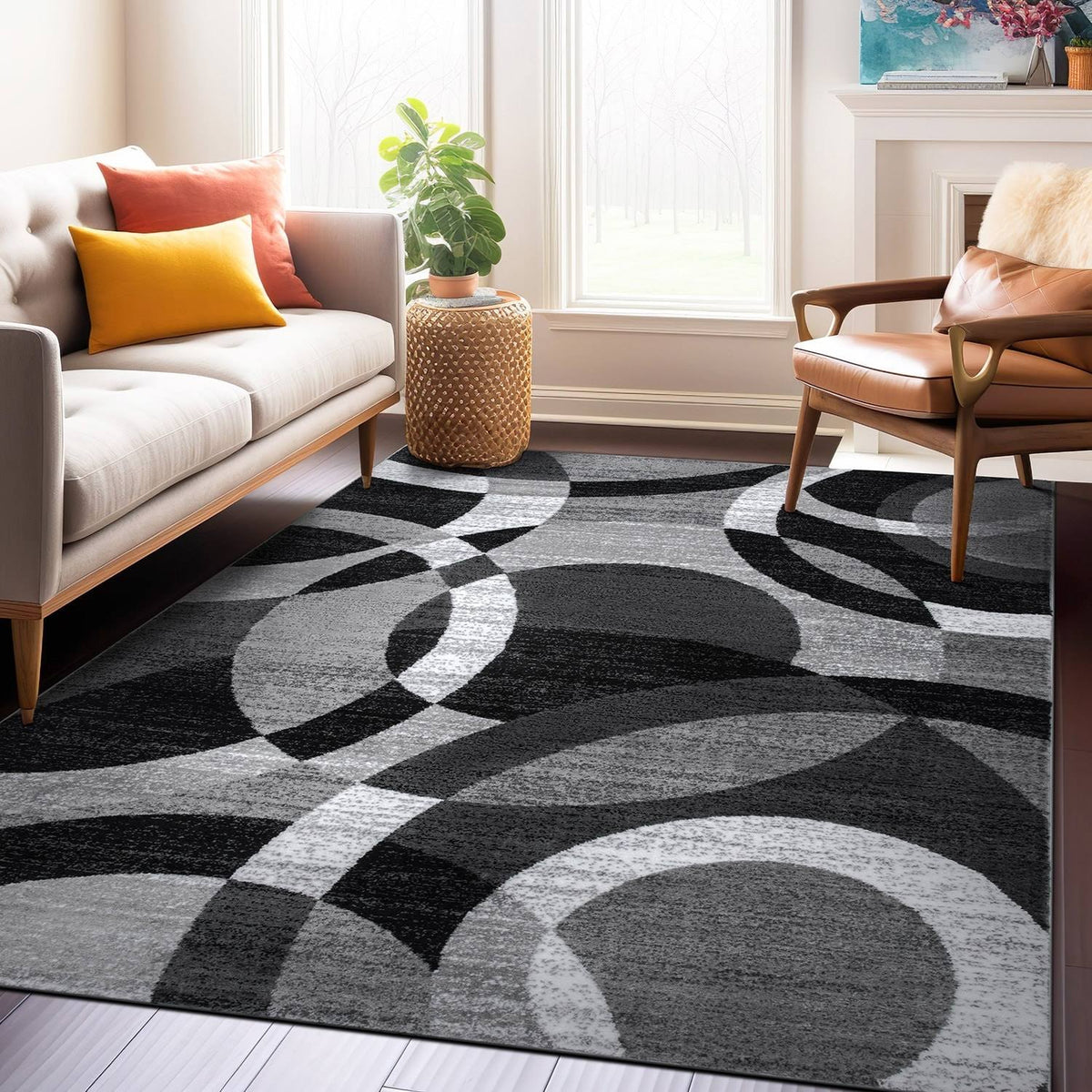 World Rug Gallery Contemporary Modern Circles Area Rug, Gray - Product image 1