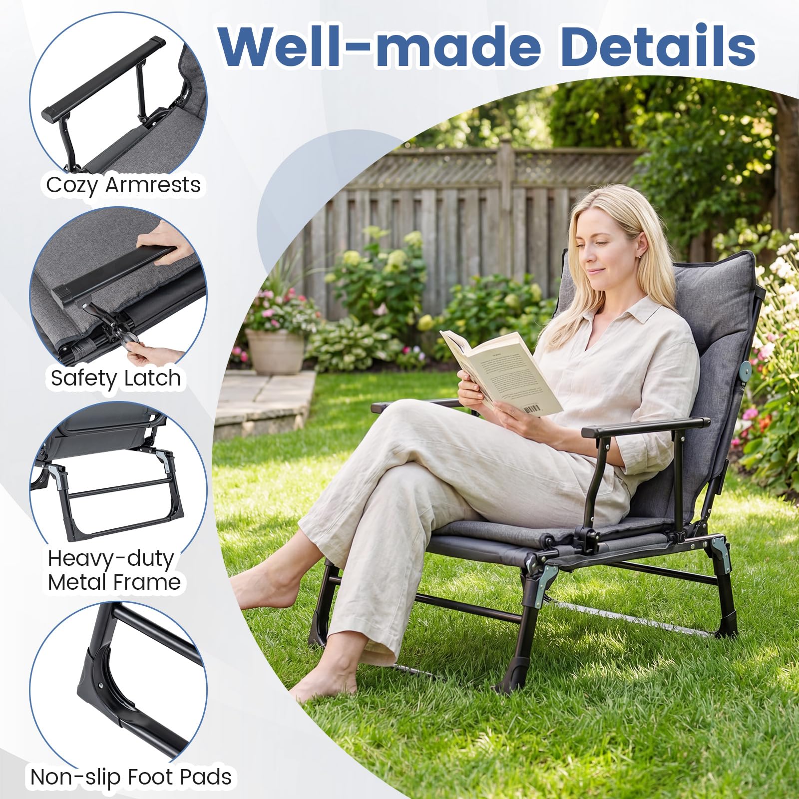 Tangkula 3 in 1 Lounge Chair Outdoor Patio Folding Chaise Lounge Chair Heavy Duty Metal Frame - Product image 7