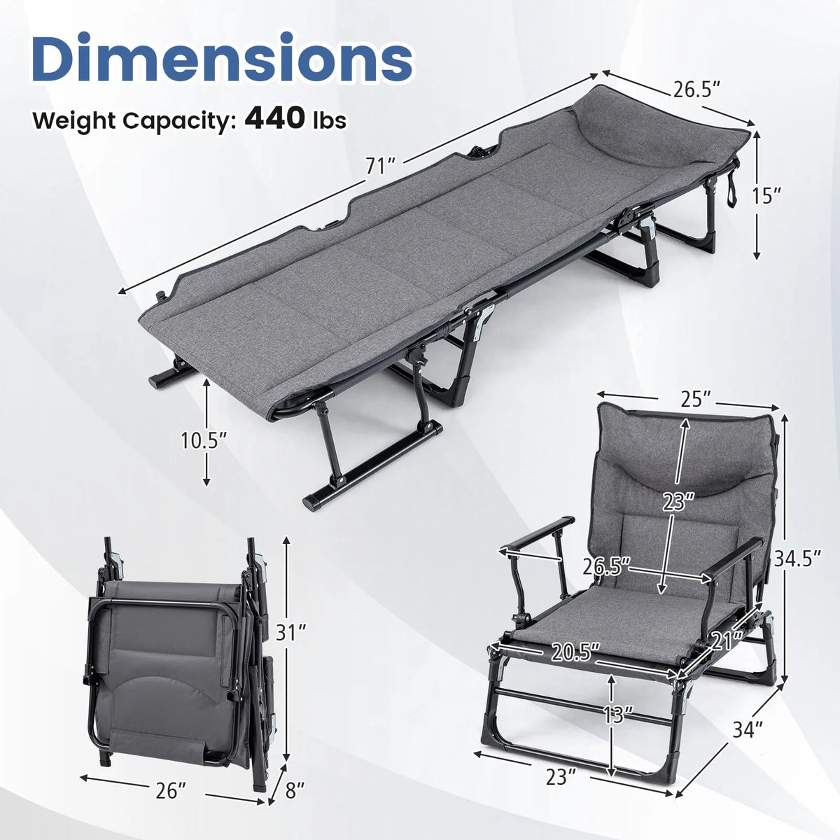 Tangkula 3 in 1 Lounge Chair Outdoor Patio Folding Chaise Lounge Chair Heavy Duty Metal Frame - Product image 5