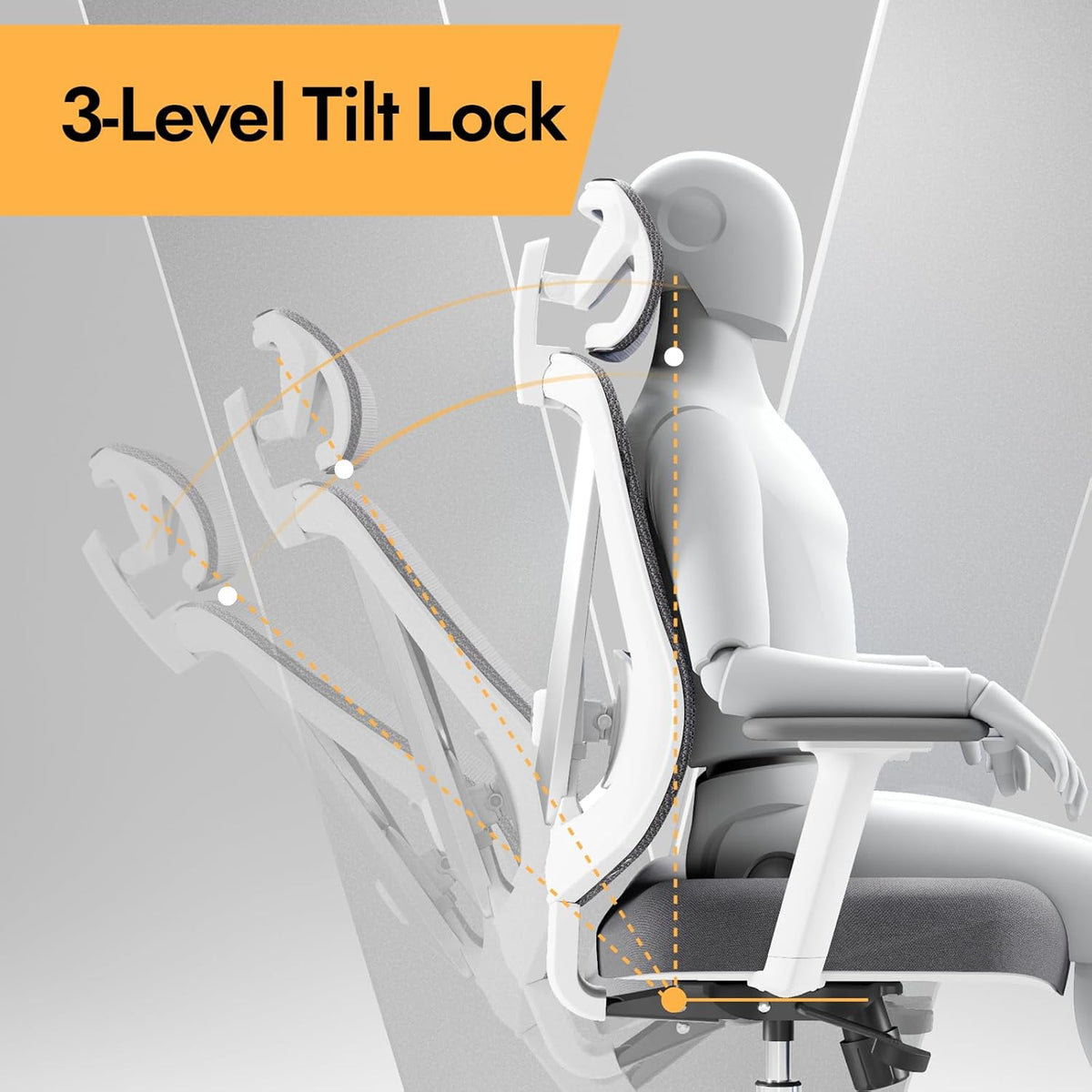 HOLLUDLE Ergonomic Office Chair with 3D Lumbar Support & Adjustable 3D Armrests – V-Back Design, Comfortable Office Chair for Office and Home, White