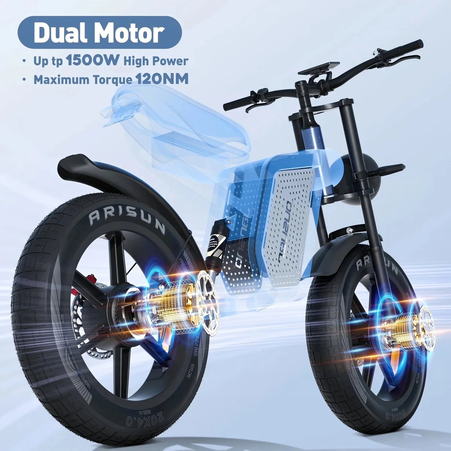 JANSNO X60 20" Fat Tire Ebike Electric Bike 1500W Dual Motor Dual Suspension 48V 23ah - Product image 4