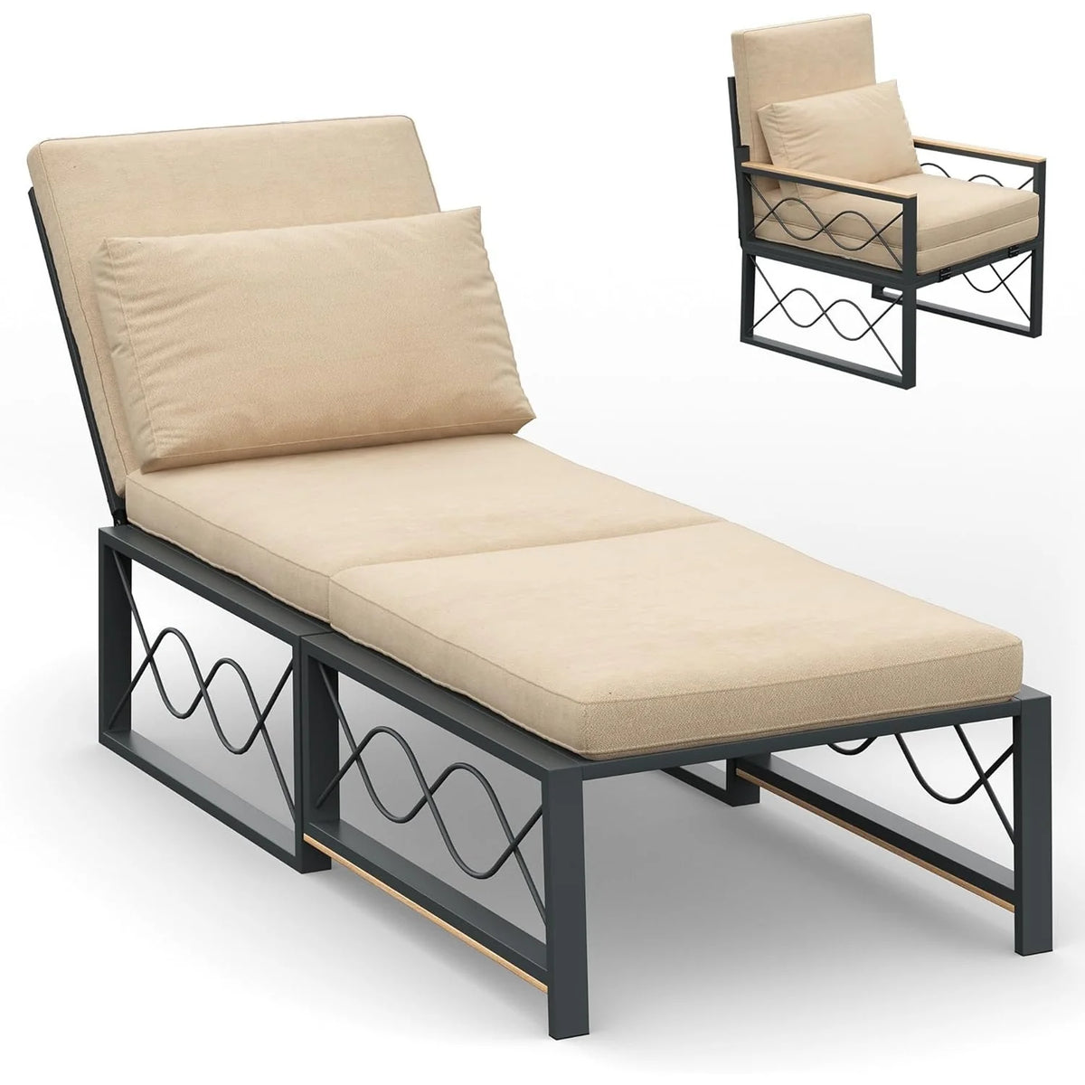 AECOJOY Outdoor Metal Chaise Lounge Chair, Convertible Patio Armchair with Cushions - Product image 8