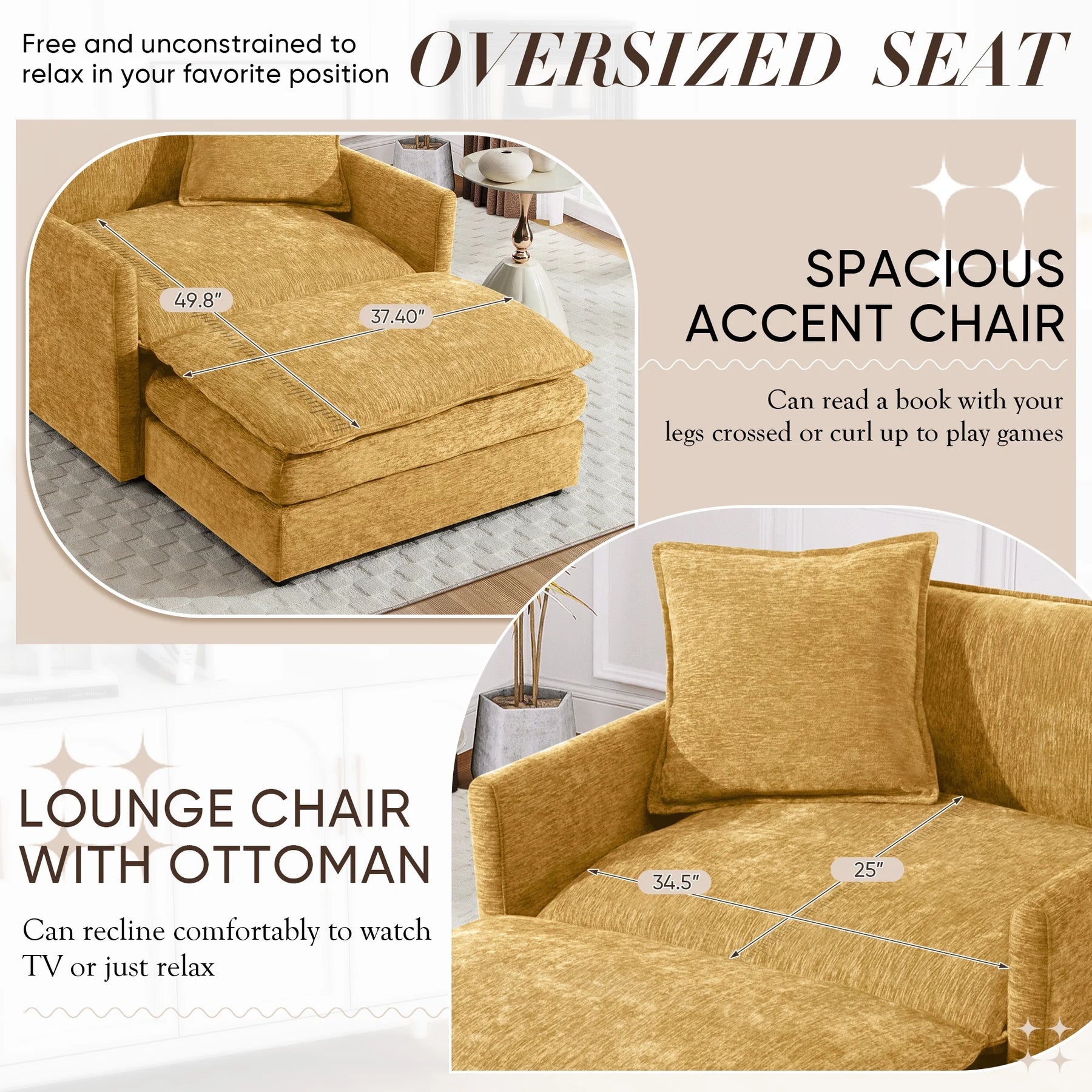 Muumblus Oversized Lounge Chair with Ottoman, Cloud Accent Armchair for Living Room, Beige Chenille - Product image 28