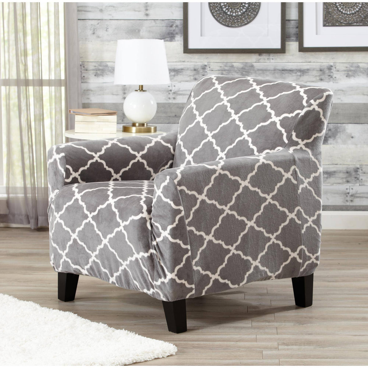 Great Bay Home Velvet Plush Form Fit Stretch Chair Slipcover - Gray - Product image 1