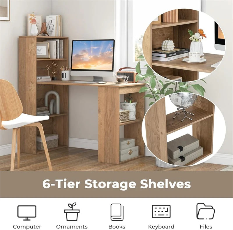 48" Computer Desk with 6-Tier Storage Shelves, 3-in-1 Reversible Writing Desk w/ Bookshelf & CPU Stand - Product image 26