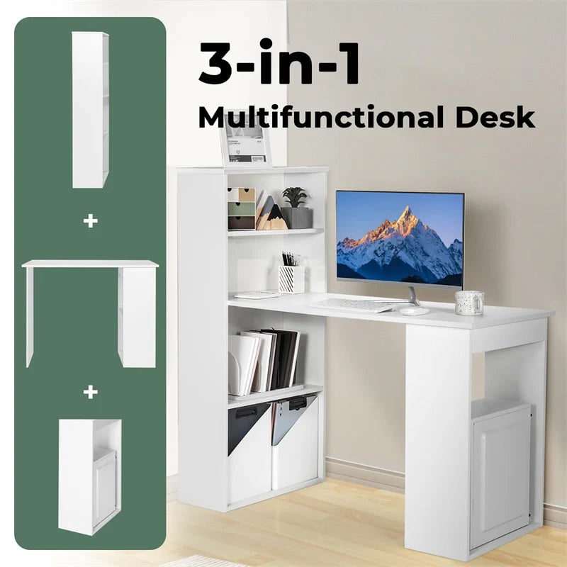 48" Computer Desk with 6-Tier Storage Shelves, 3-in-1 Reversible Writing Desk w/ Bookshelf & CPU Stand - Product image 4