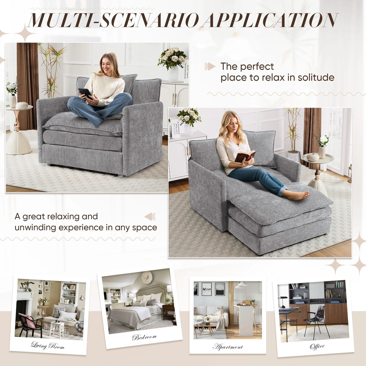 Muumblus Oversized Lounge Chair with Ottoman, Cloud Accent Armchair for Living Room, Beige Chenille - Product image 49