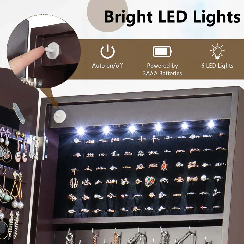 Standing Jewelry Armoire with Full-Length Mirror, Drawers, Lights & Wheels - Product image 5