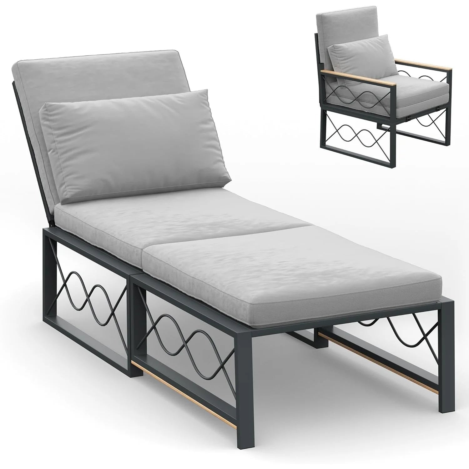 AECOJOY Outdoor Metal Chaise Lounge Chair, Convertible Patio Armchair with Cushions - Product image 1