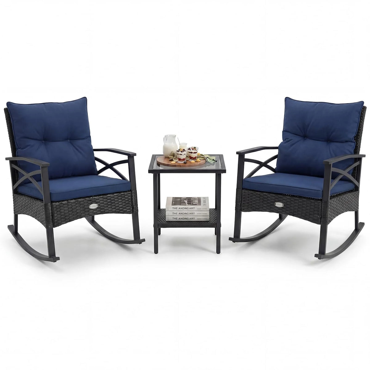 Tangkula 3 Pieces Outdoor Rocking Chairs Set Rattan Heavy Duty Cushioned Rocker Chairs - Product image 2