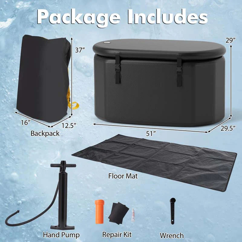 XL 129 Gal Oval Ice Bath Tub with Cover, Portable Inflatable Cold Plunge Tub with Backpack & Pump - Product image 11