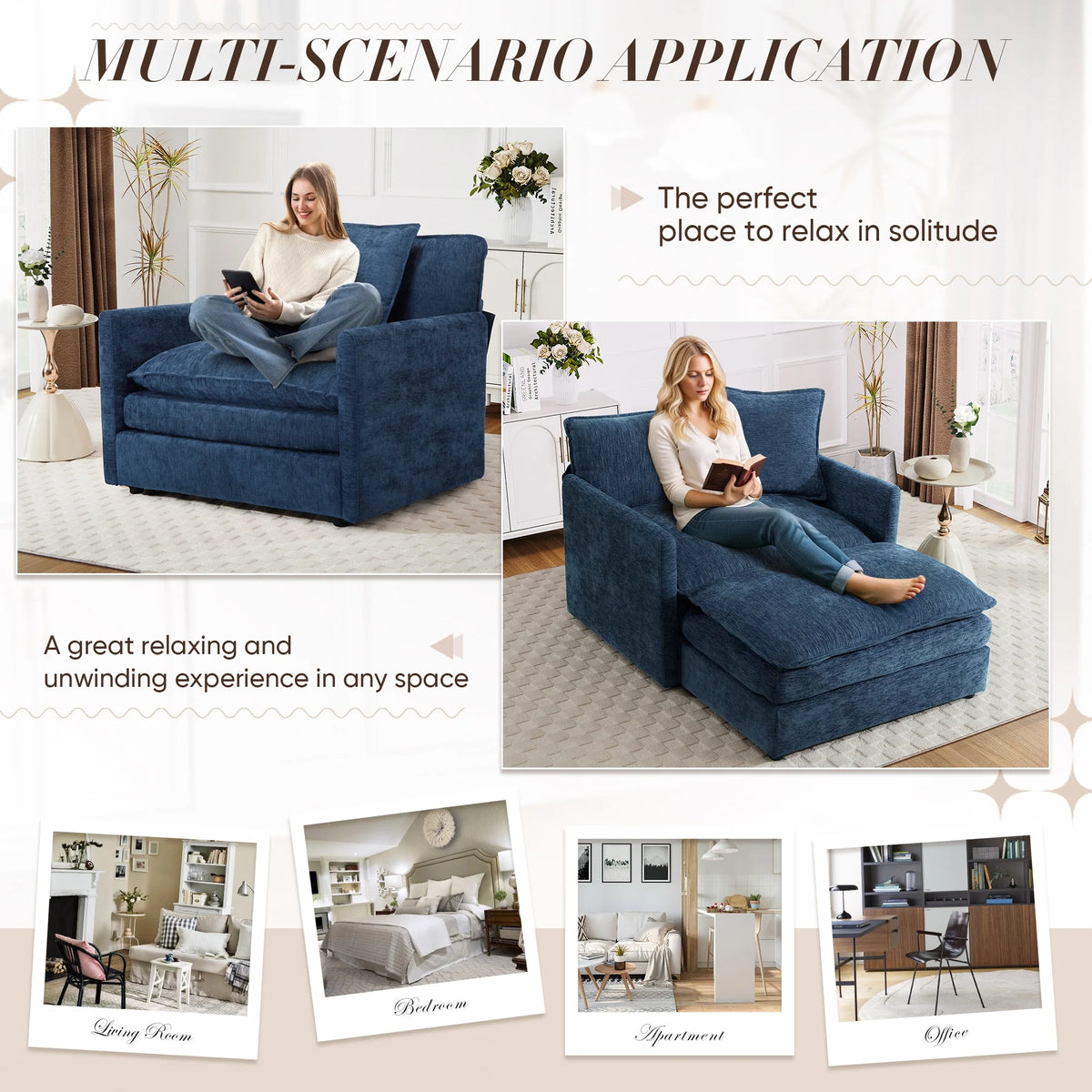 Muumblus Oversized Lounge Chair with Ottoman, Cloud Accent Armchair for Living Room, Beige Chenille - Product image 40