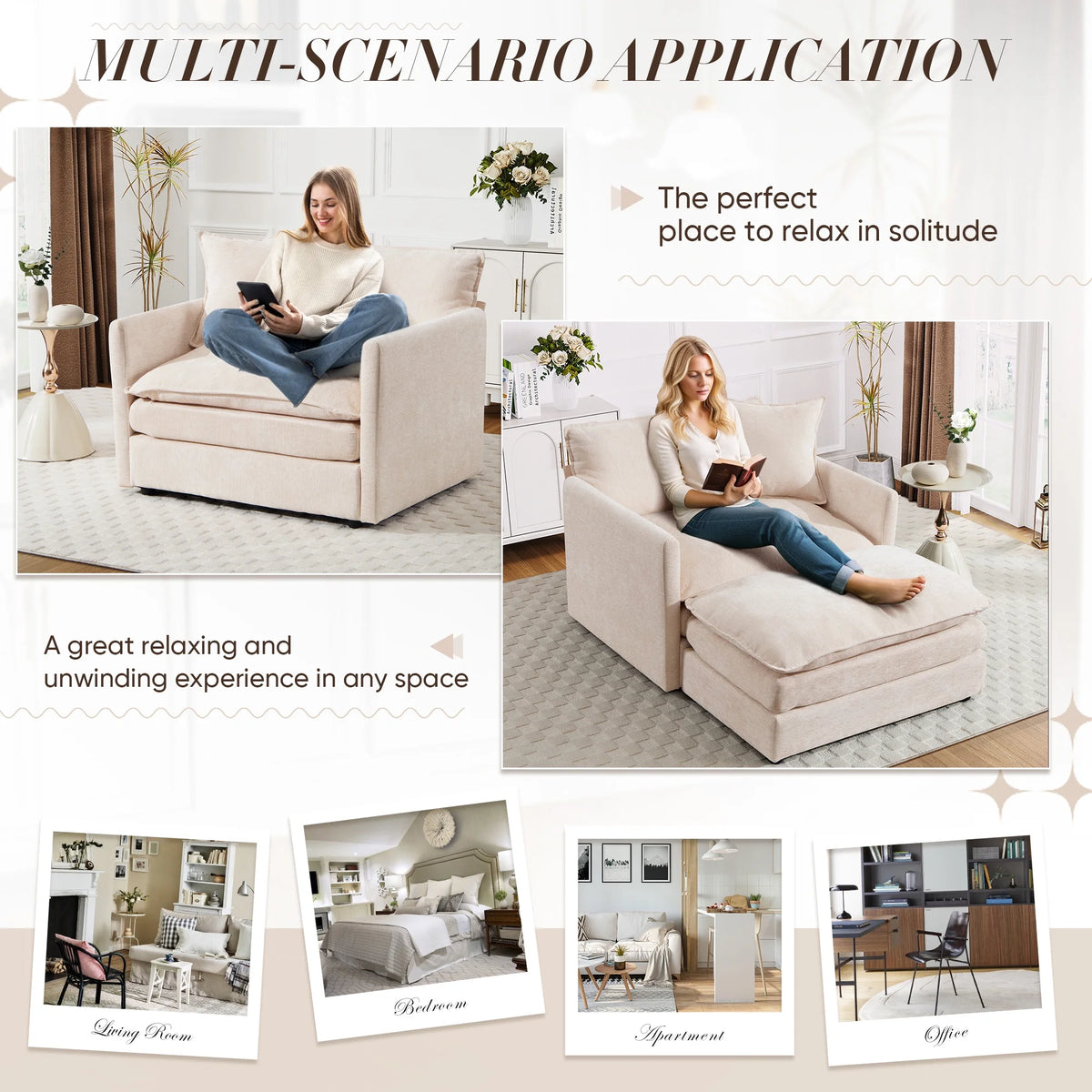Muumblus Oversized Lounge Chair with Ottoman, Cloud Accent Armchair for Living Room, Beige Chenille - Product image 11