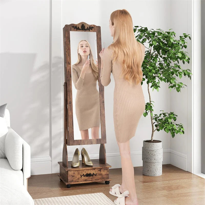 Standing Jewelry Armoire with Full-Length Mirror, Drawers, Lights & Wheels - Product image 19