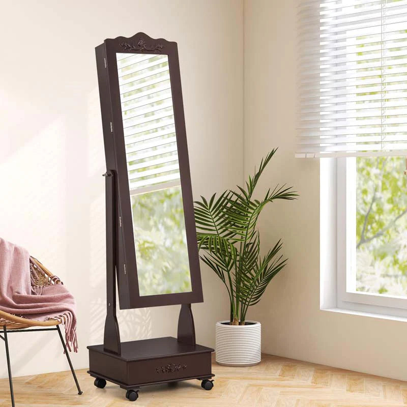 Standing Jewelry Armoire with Full-Length Mirror, Drawers, Lights & Wheels - Product image 2