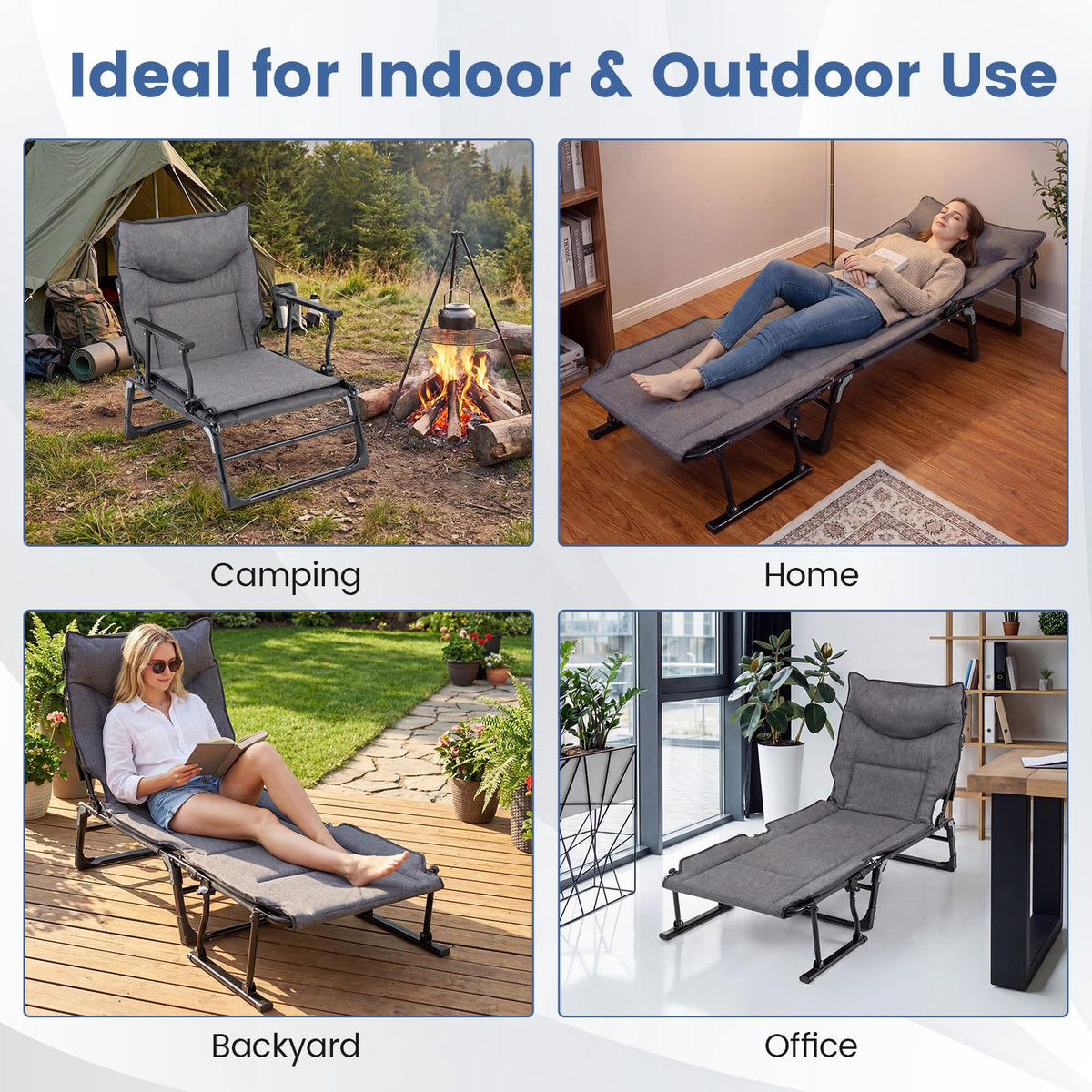 Tangkula 3 in 1 Lounge Chair Outdoor Patio Folding Chaise Lounge Chair Heavy Duty Metal Frame - Product image 6