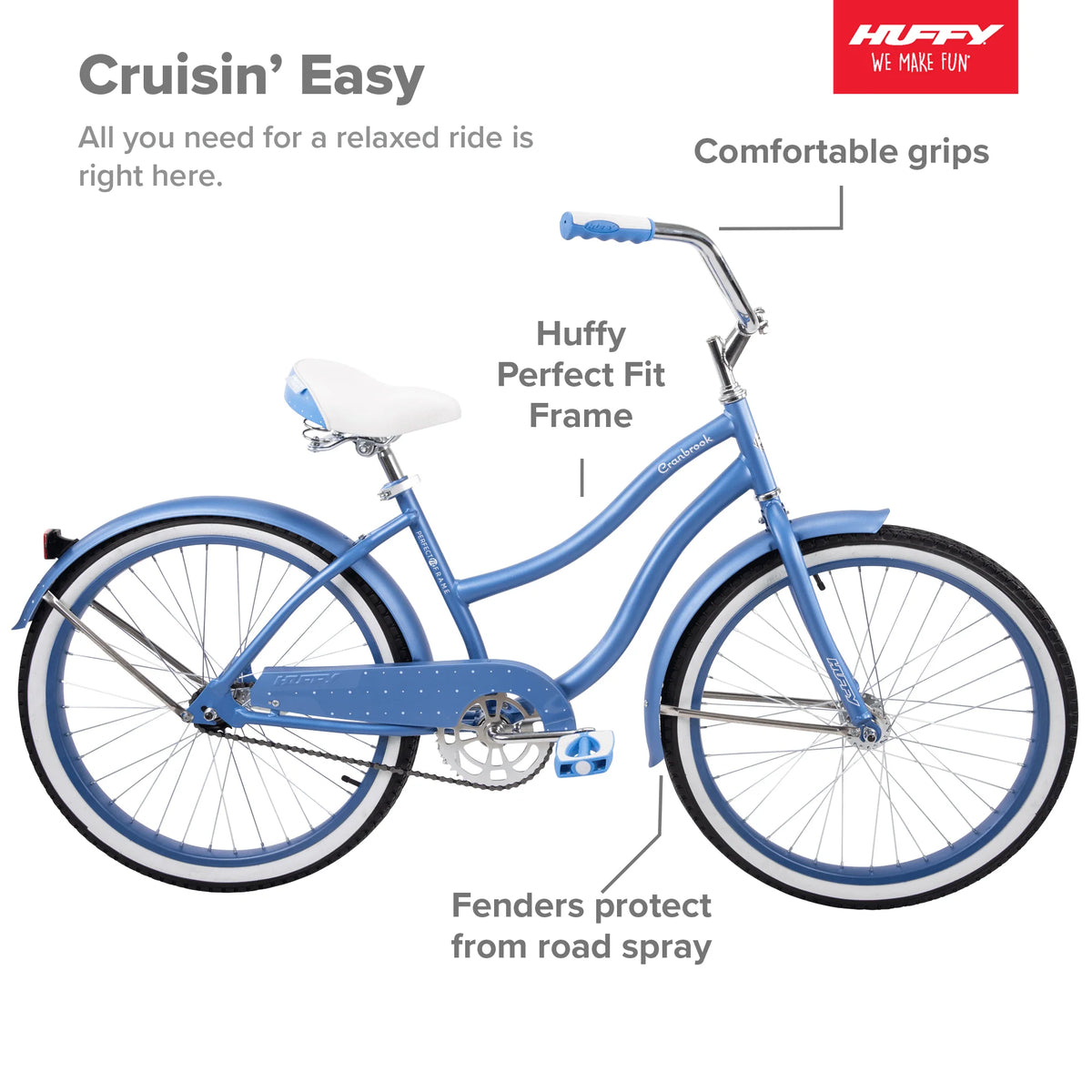 Huffy 24" Cranbrook Girls' Cruiser Bike with Perfect Fit Frame, Ages 12+ Years, Periwinkle - Product image 2