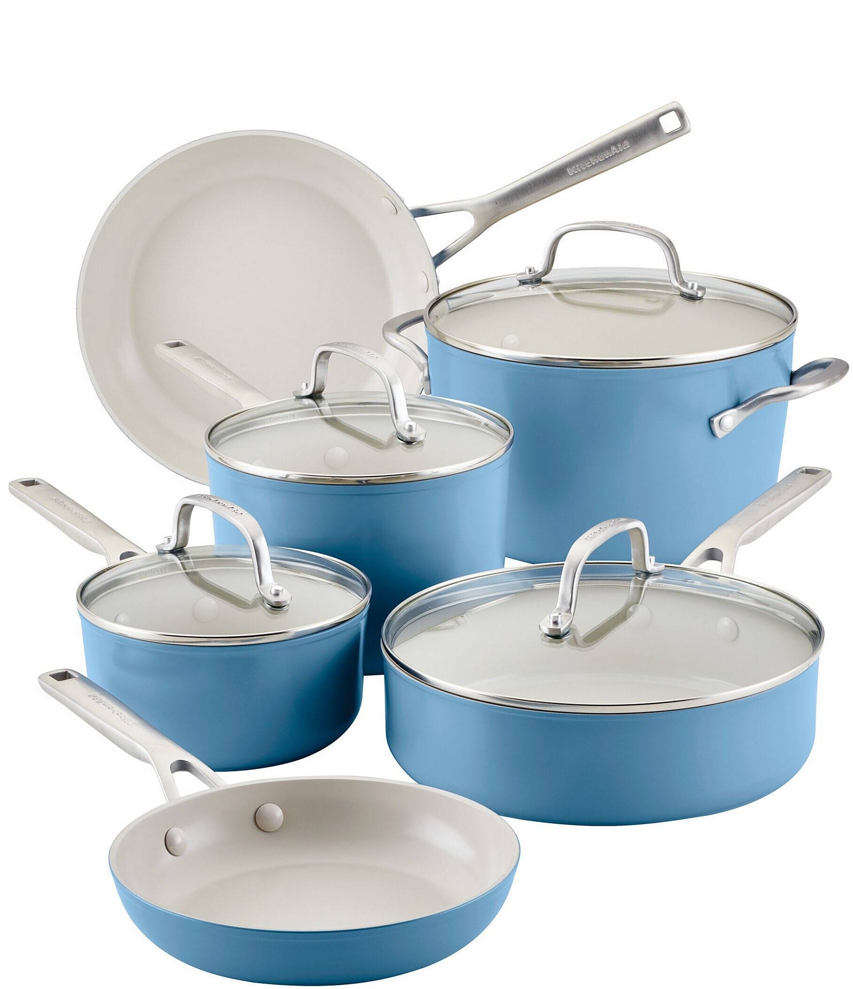 KitchenAid 10-Piece Hard Anodized Ceramic Nonstick Cookware Set, Blue Velvet - Product image 1