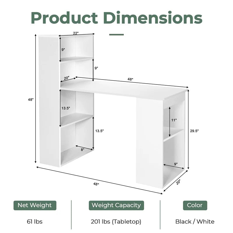 48" Computer Desk with 6-Tier Storage Shelves, 3-in-1 Reversible Writing Desk w/ Bookshelf & CPU Stand - Product image 3