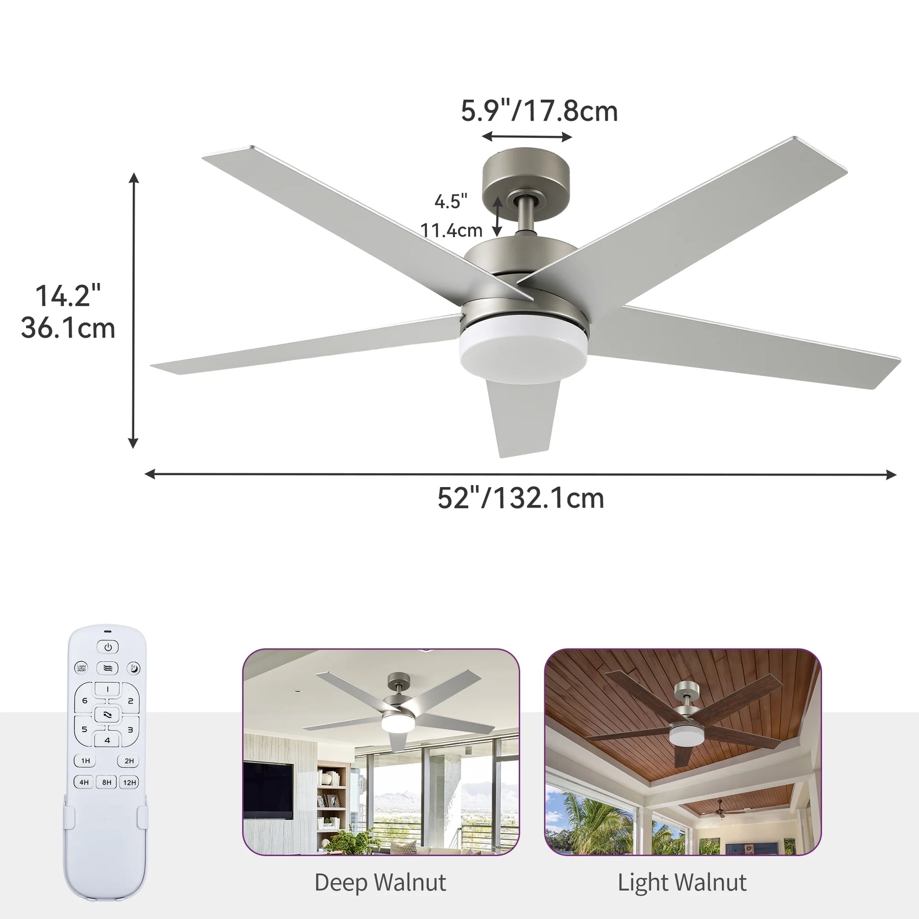 Uforic 52" Modern Ceiling Fan with Lights and Remote Control, 5 - Blade Ceiling Fan with Dimmable Tri - Product image 2