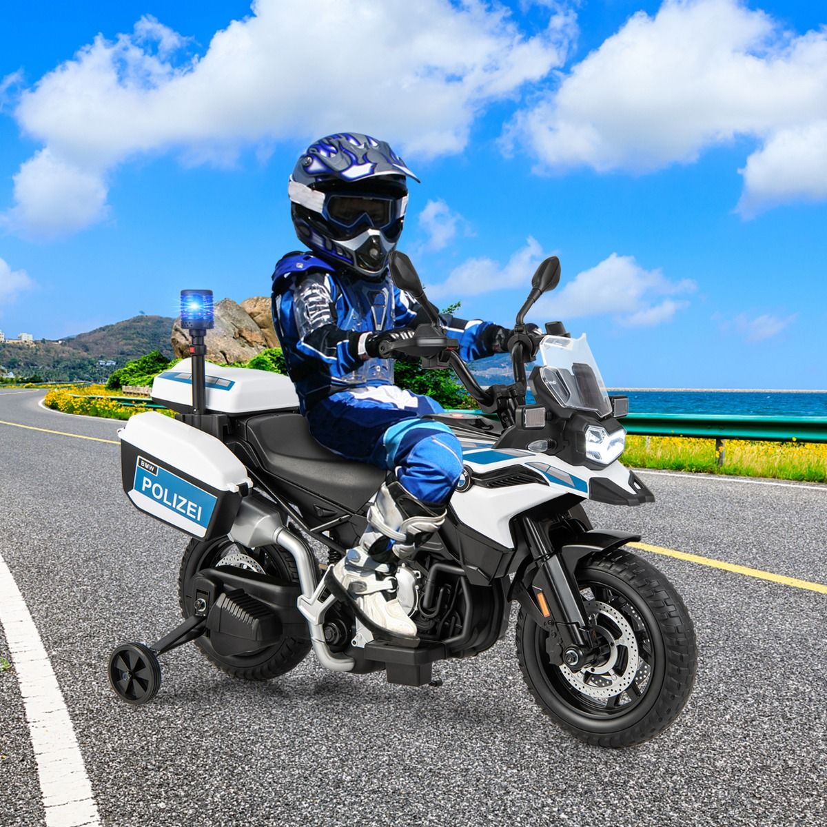 12V/7AH Electric Motorcycle for Children 6km/h Police Model with Horn Music Siren Headlights for 3-8 Years Old -