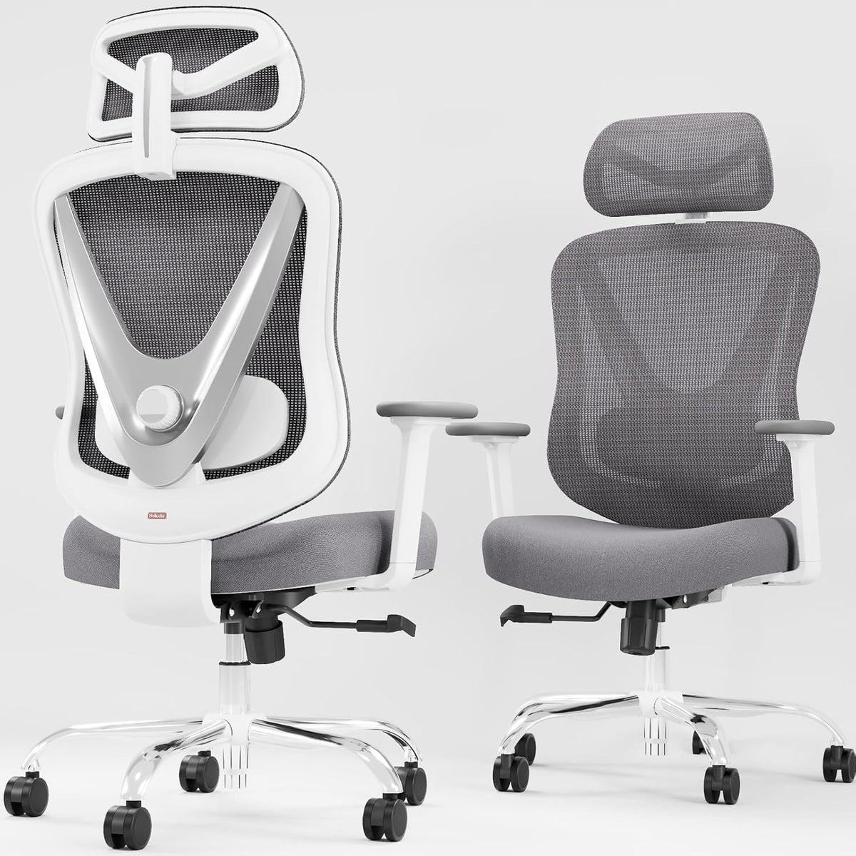 HOLLUDLE Ergonomic Office Chair with 3D Lumbar Support & Adjustable 3D Armrests – V-Back Design, Comfortable Office Chair for Office and Home, White