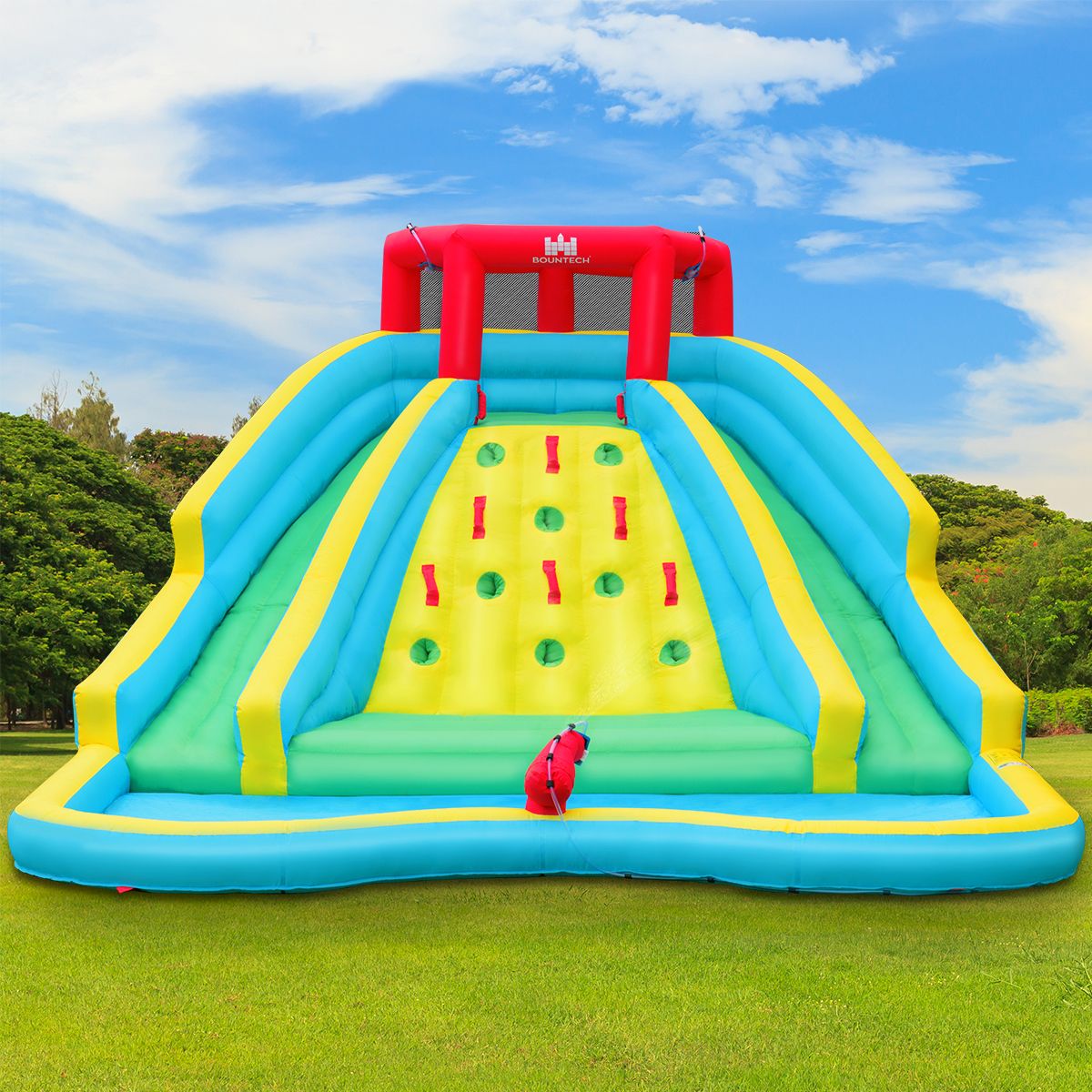 5 in 1 Inflatable Water Slide with Paddling Pool Inflatable Playground in Oxford with Climbing Wall Load 150kg for 3-10 Years (Without Blower) -