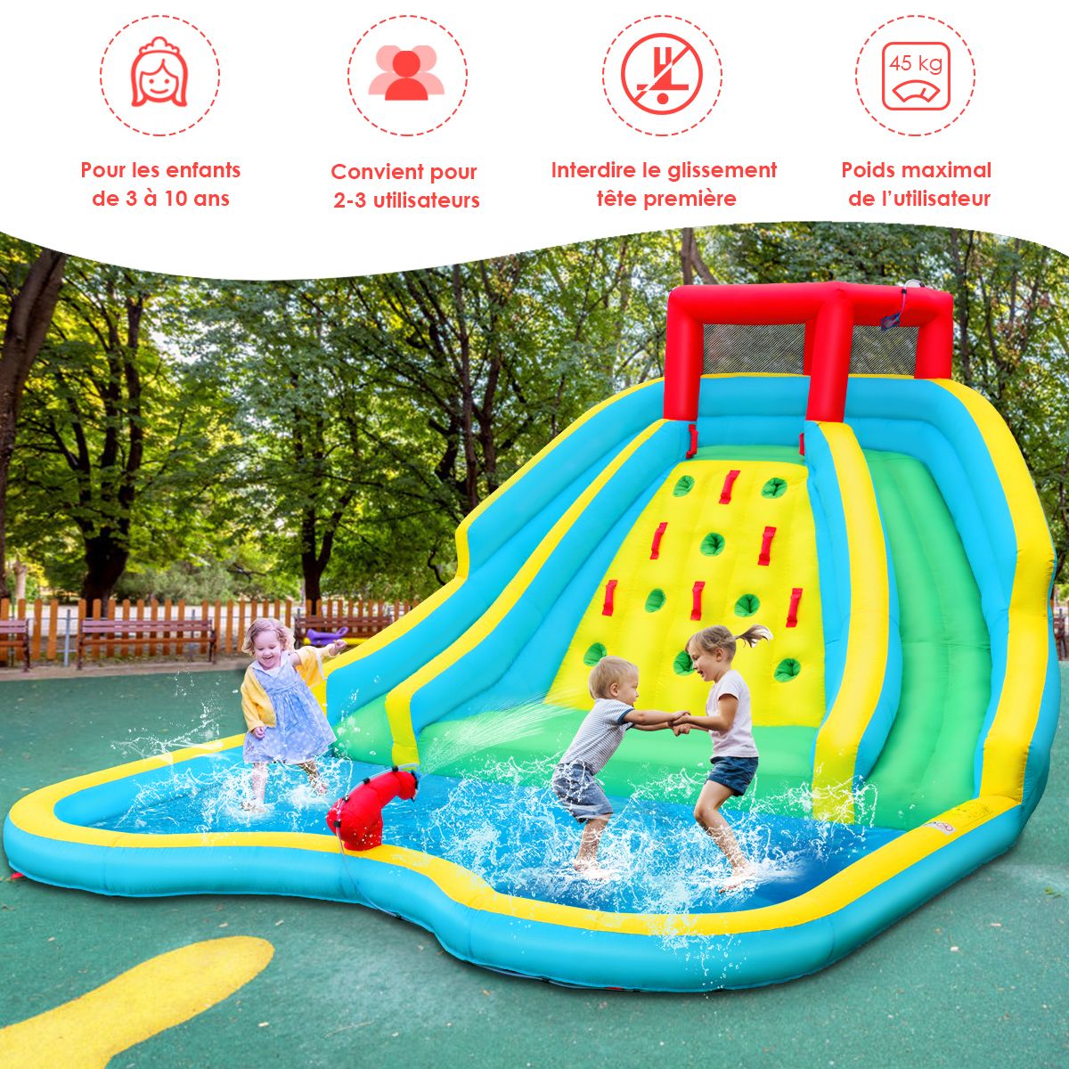 5 in 1 Inflatable Water Slide with Paddling Pool Inflatable Playground in Oxford with Climbing Wall Load 150kg for 3-10 Years (Without Blower) -