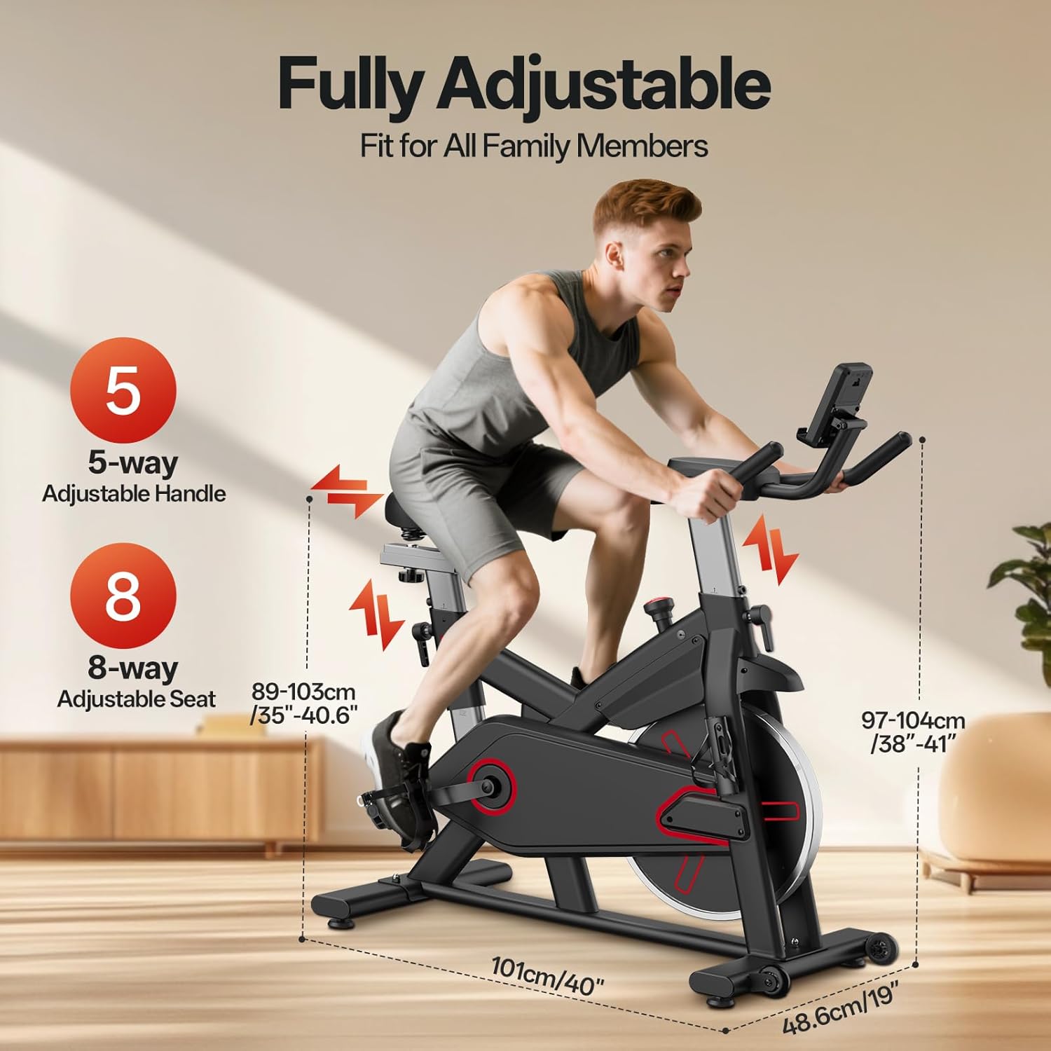 Pasyou Exercise Bike with Magnetic Resistance, Fitness Bike, Indoor Cardio Workout Spinning Bike, Home Stationary with Monitor, Tablet Holder