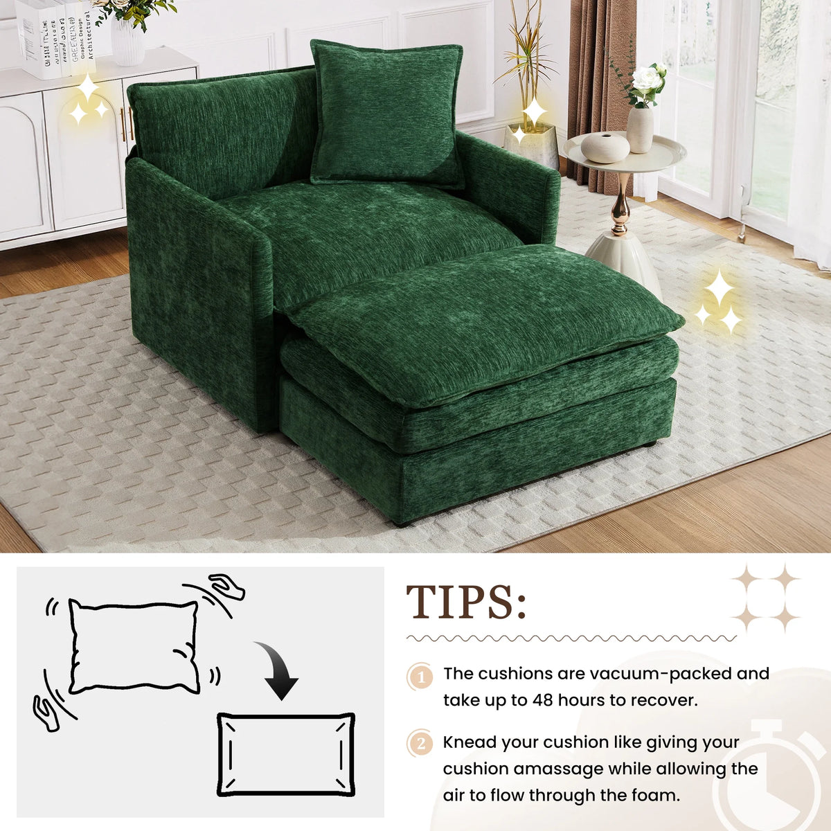 Muumblus Oversized Lounge Chair with Ottoman, Cloud Accent Armchair for Living Room, Beige Chenille - Product image 26