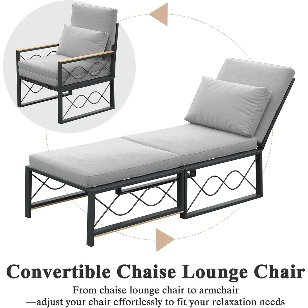 AECOJOY Outdoor Metal Chaise Lounge Chair, Convertible Patio Armchair with Cushions - Product image 3