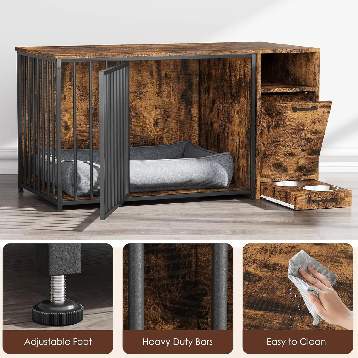 AECOJOY Dog Crate Furniture with Storage Cabinet, 42 Inch Wooden & Steel Decorative Indoor Kennel - Product image 4