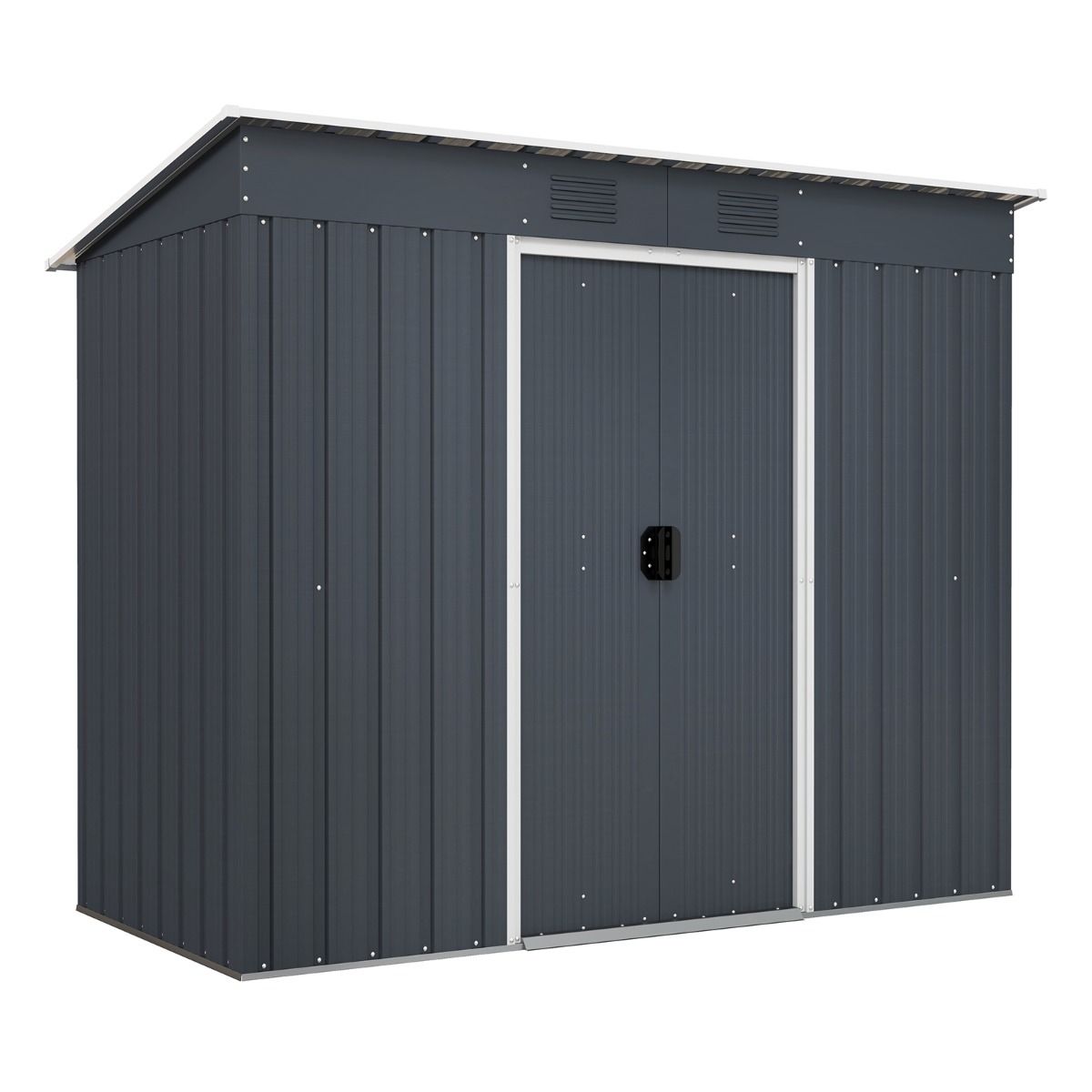 Metal Garden Shed 2.4 ㎡ Single Slope Roof Garden Shed 2 Lockable Sliding Doors Foundation 2 Ventilation Holes Gray -
